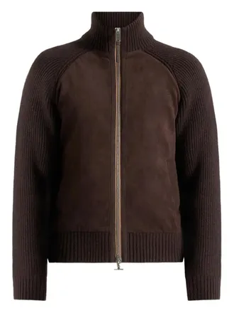 Mani&egrave;re De Voir Rami faux-suede & knit brown jacket