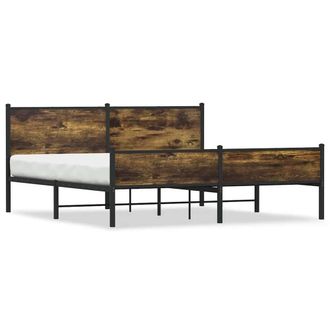 Berkfield Home Metal Bed Frame without Mattress Smoked Oak 160x200 cm in Brown