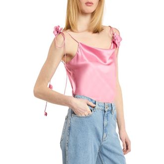Cinq &agrave; Sept Marta Trailing Flower Silk Camisole in Rosewater Pink at Nordstrom, Size Xx-Small