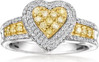 Ross-Simons White and Yellow Diamond Heart Ring in Sterling Silver and 18kt Gold Over Sterling