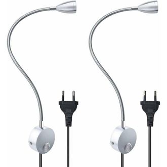 OEM Lampe De Lecture Murale - Col De Cygne Flexible - Prise Europ&eacute;enne Int&eacute;gr&eacute;e - 3 W - 3000 K - Argent - Lot De 2