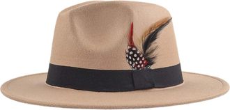 Generic Summer Hats for Men Fedora Hat for Men and Women Classic Woolen Adjustable Panama Hat with Feather Wide Brim Gradient Jazz Cap Large Mens Hat (Khaki O