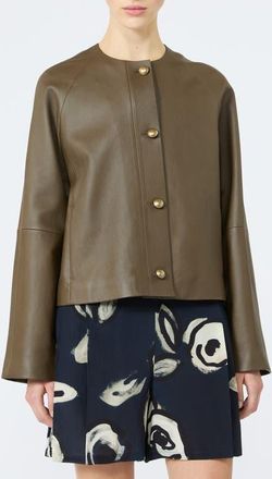 Max Mara Bouquet Leather Jacket in Kaki at Nordstrom, Size 14