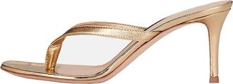 Generic Gold,4.5 UK,Womens PU Leather flip-Flops Peep Open Toe Stiletto High Heels Slip On Backless Slides Summer Formal Wedding Party Dress Sandals Shoes
