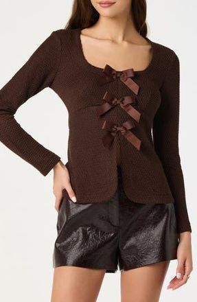 ASTR the Label Split Front Bow Top in Brown at Nordstrom Rack, Size X-Small