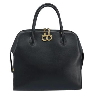 Ferragamo Gancini Leather Black Leather Handbag (Pre-Owned)