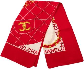 Chanel Pre-owned Scarves, female, Red, Size: ONE SIZE Pre-owned Printed Silk Scarf