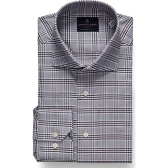 Emanuel Berg Modern Fit Plaid Natural Stretch Yoga Twill Dress Shirt in Light Pastel Brown at Nordstrom Rack, Size 42