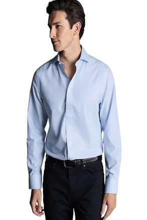 CHARLES TYRWHITT Non-Iron Clifton Weave Cutaway Slim Fit Shirt Double Cuff in Light Blue at Nordstrom, Size 16.5