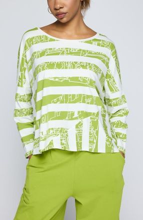 Luukaa D'Celli Astraea Striped Cotton Jersey Blouse in Lime at Nordstrom, Size X-Large