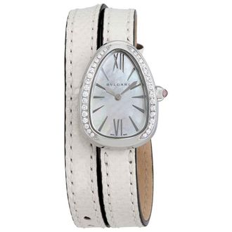 Bulgari Serpenti White Mother of Pearl Dial Ladies Double Leather Watch 102781