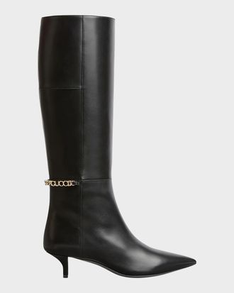 Gucci Signoria Leather Logo Chain Tall Boots