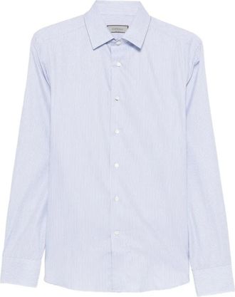 Canali Blauw Gestreept Overhemd - Heren - Zakelijke Overhemden - Blauw - M - Katoen - Overhemden