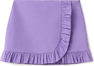 Mango Starring Hailey Bieber Ruffle Detail Cotton Blend Miniskirt in Purple at Nordstrom, Size 2