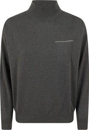 PESERICO Cashmere en Lurex Trui - Dames - Coltruien - Grijs - M - Polyester - Truien & Vesten