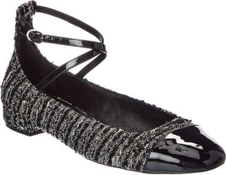 Stuart Weitzman Eden Strap Tweed & Patent Flat