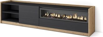 Skraut Home Skraut Home - Mueble Tv, Televisi&oacute;n, 207x37x50cm, Para Tv Hasta 80, Chimenea El&eacute;ctrica, Negro Y Roble