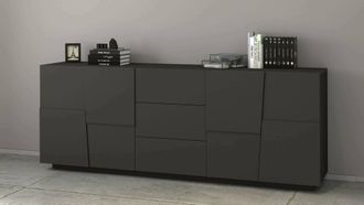 Dmora Aparador Yoel, Buffet De Sal&oacute;n, Aparador De Sal&oacute;n Con 4 Puertas Y 3 Cajones, 220x44h86 Cm, Antracita - Dmora