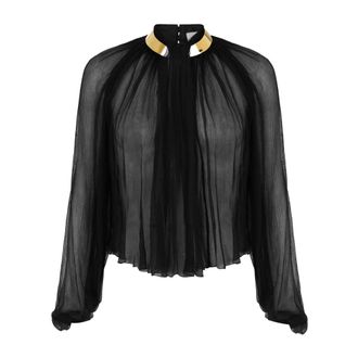 Elisabetta Franchi Overhemden, Dames, Zwart, XL, Blouse in crepon stof met juwelencol