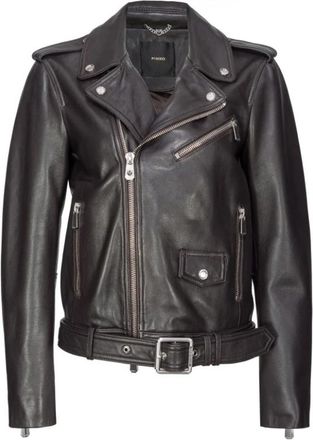 Pinko Costa Rica Biker Jacket - Dames - Leren en Su&egrave;de Jassen - Bruin - S - Leer - Jassen