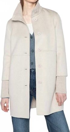 Kinross Cashmere Button Front Knit Trim Coat In Taupe