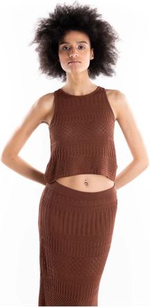 Akep Tops, Dames, Bruin, L, Polyester, Open-knit Sleeveless Top