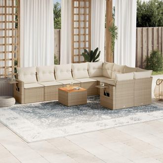 vidaXL Juego De Sof&aacute;s Jard&iacute;n Con Cojines Beige 10 Pzas Rat&aacute;n Sint&eacute;tico Vidaxl