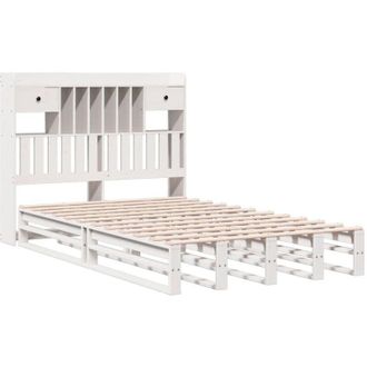 vidaXL Cama Con Estanter&iacute;a Sin Colch&oacute;n Madera Maciza Blanca 135x190 Cm Vidaxl
