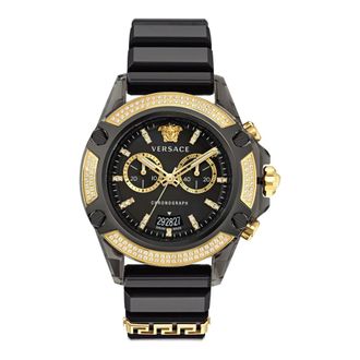 Versace Watches, unisex, Black, Size: ONE SIZE Unisex Watch Icon Active Gold Dial Black Silicone Strap Vez701723