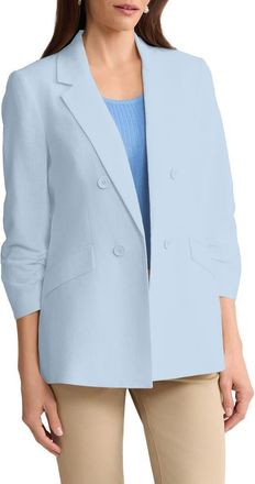 Jones New York Scrunch Sleeve Faux Double Breasted Linen Jacket in Breeze Blue at Nordstrom, Size X-Small