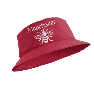 Generic Manchester Bee Bucket Hat (Manchester Text Bee) (UK, Alpha, S, Red)