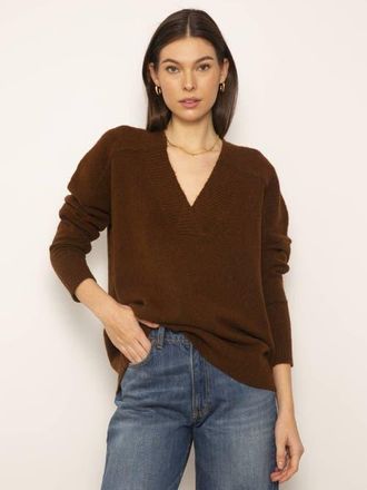 Central Park West Yorke Oversized Vneck in Chocolate at Nordstrom, Size X-Small