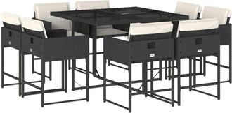 vidaXL Set da Pranzo da Giardino 9 pz con Cuscini Nero in Polyrattan - Vidaxl