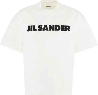 Jil Sander Tops, Heren, Wit, XL, Katoen, Logo Katoenen T-Shirt