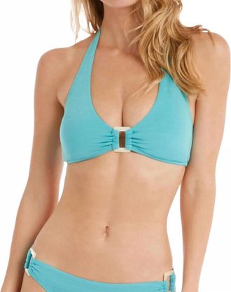 Helen Jon Shell Halter Swim Top In Textured Coastal Blue