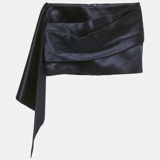 Alex Perry Navy Blue Silk Draped Mini Skirt