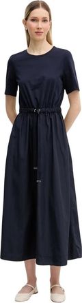 Oui Flared Jurk - Dames - Casual kleedjes - Blauw - XS - Katoen - Kleedjes