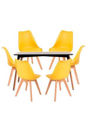 Regalos Miguel Regalos Miguel - Conjuntos De Mesa Y Sillas - Conjunto Mesa Tower Rectangular 120 X 80 Cm Negra Y Pack 6 Sillas Synk Basic - Amarillo
