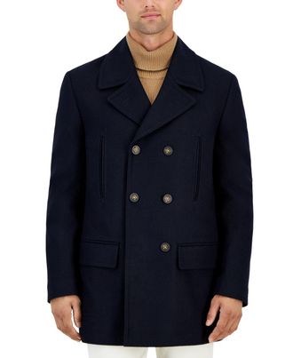 Michael Kors Mens Classic Fit Double-Breasted Wool Blend Peacoats