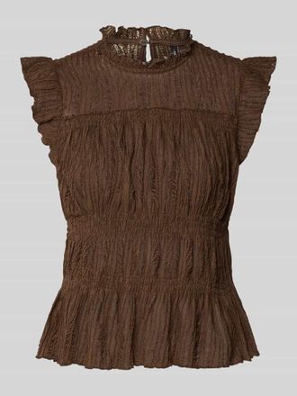 Only Slim Fit Blusentop mit R&uuml;schenkragen Modell SHAILA in Schoko, Gr&ouml;&szlig;e XS