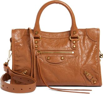 Balenciaga Small Le City Crinkle Leather Satchel in 2630 Camel at Nordstrom