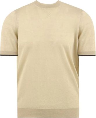 Drumohr Tweekleurige Trui met Ronde Hals - Heren - T-shirts - Beige - M - Katoen - Tops