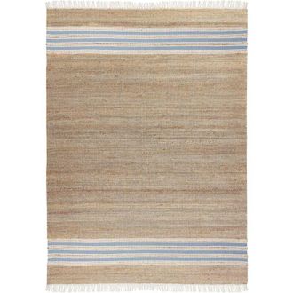 Beliani Tappeto in iuta con motivo a righe e nappe beige e azzurro 160 x 230 cm Mirza
