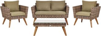 Beliani Garden Lounge Set with Table 4 Seater VITTORIA PE Rattan Olive Green