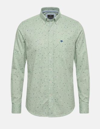 Fynch-Hatton Mens Flower Print Button Down Shirt Avocado - Green - Size: 40/Regular