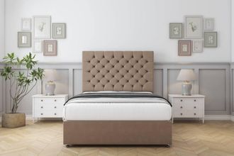 Comfort Beds Winslow Plush Divan Set 2 Drawers-54 Headboard in Taupe | Size: Small Single