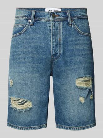 Only & Sons Regular Fit Jeansshorts im Destroyed-Look Modell EDGE in Dunkelblau, Größe S