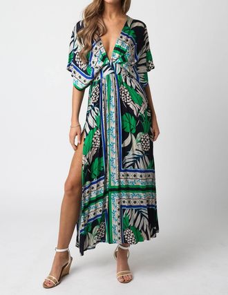 Olivaceous Sondra Floral Maxi Dress In Navy Green