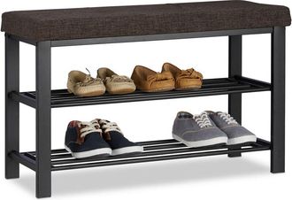 Relaxdays Relaxdays - Shoe Storage Bench, Fabric Cover, Comfortable Seat Pad, 2 Tiers for Shoes, Metal, hwd: 50x81x32 cm, Brown