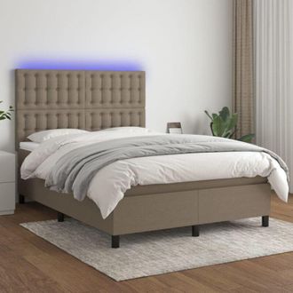 vidaXL Cama Box Spring Colch&oacute;n Y Luces Led Tela Gris Taupe 140x190 Cm Vidaxl